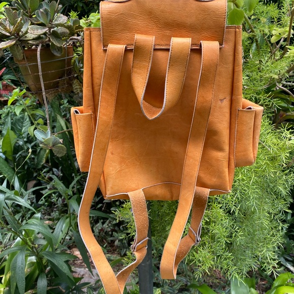 Leather backpack Natural vintage Pocket drawstring pockets school college purse main image 7